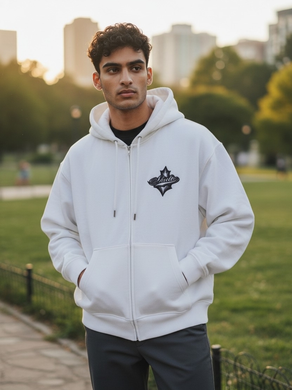 SKATO Hoodie "Pray For Us" Guadalupe Embroidered White Pullover Y2K Style XL